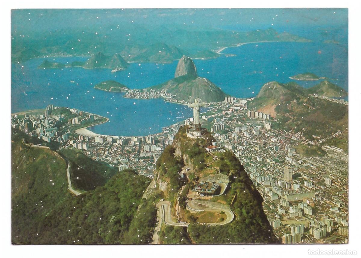 Cartoline: BRASIL TUR&Iacute;STICO / R&Iacute;O DE JANEIRO - RJ / VISTA A&Eacute;REA DO CORCOVADO E BAIA DA GUANABARA