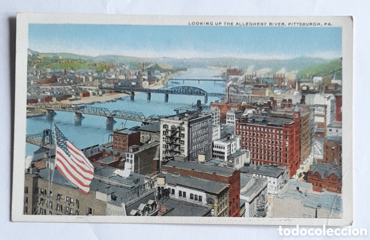Postkarten: LOOKING UP THE ALLEGHENY RIVER, PITTSBURGH. PA. RANDSON. No circulada