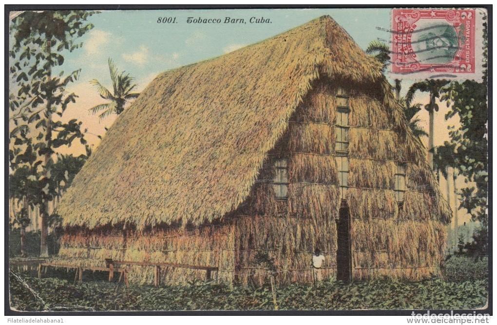Postales: POS-24 CUBA. 1911. TARJETA POSTAL. POSTCARD. TOBACCO BARN. CASA DE TABACO. A CHINA. RARA.