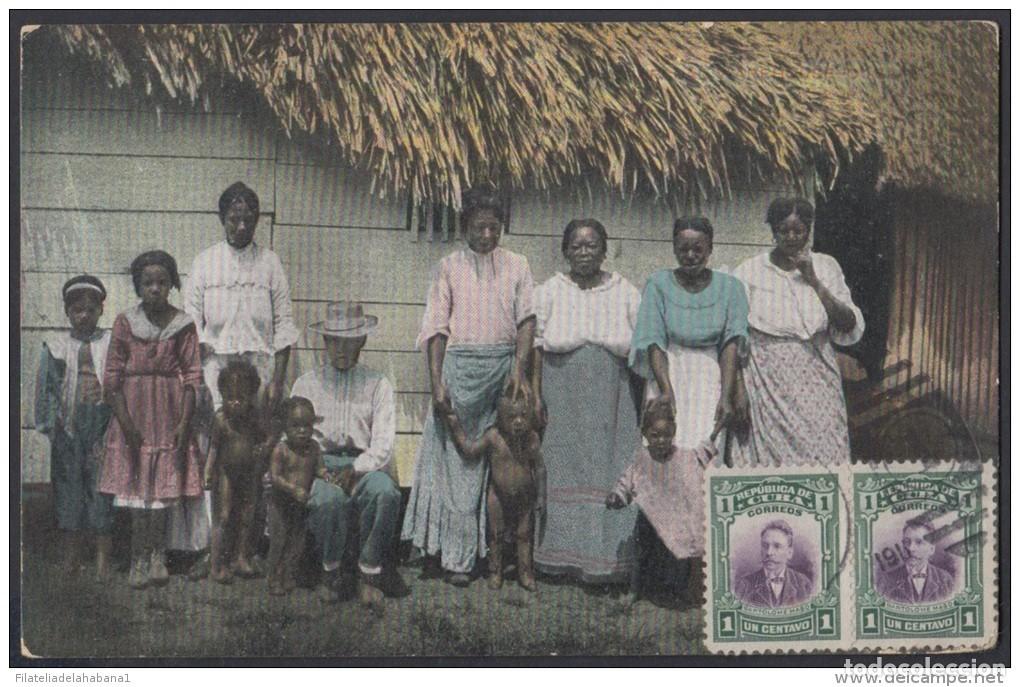 Postales: POS-28 CUBA. 1911. TARJETA POSTAL. POSTCARD. RURAL WAREHOUSE AND BLACK PEOPLE. POBLACION RURAL NEGRO