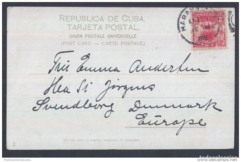 Postales: POS-50 CUBA.1908. TARJETA POSTAL A DINAMARCA. POSTCARD. AVENIDA DE PALMAS. PALM AVENUE TO DENMARK.