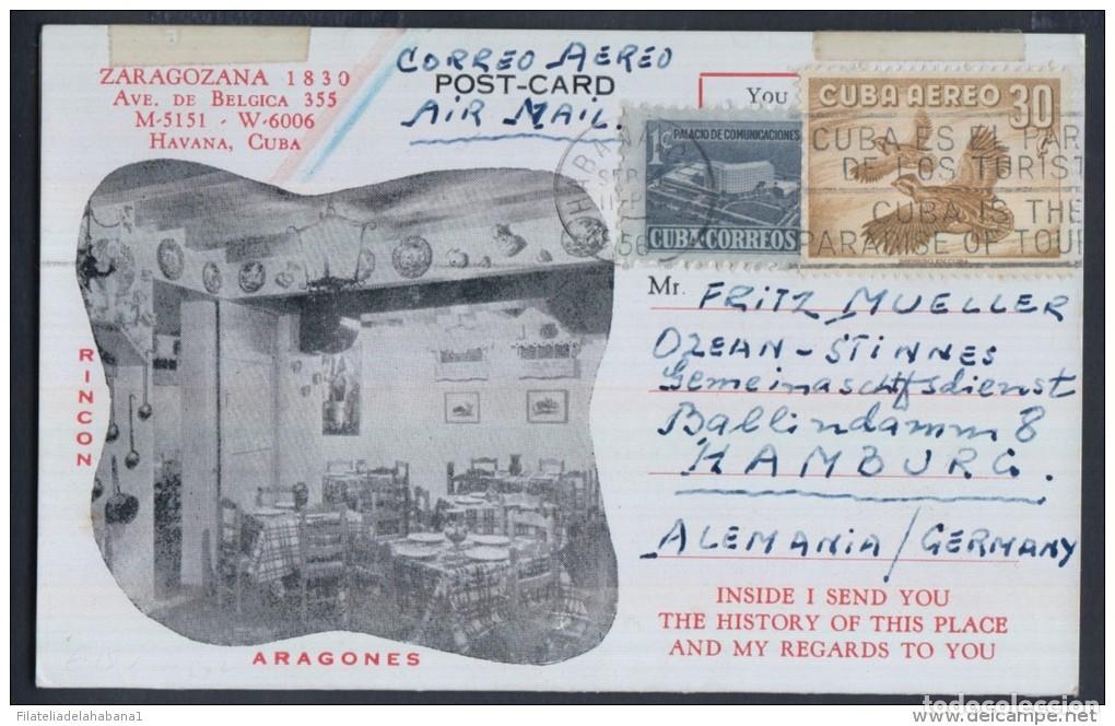 Postales: POS-53 CUBA.1956. TARJETA POSTAL A ALEMANIA. GERMANY. POSTCARD. ADVERTISING RESTAURANT LA ZARAGOZAN
