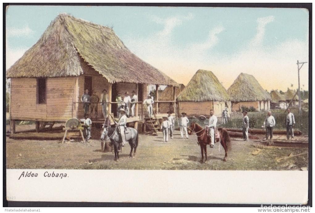 Postales: POS-109 CUBA CIRCA 1900 POSTCARD ALDEA CUBANA. CUBAN TOWN COUNTRY HUTS UNUSED