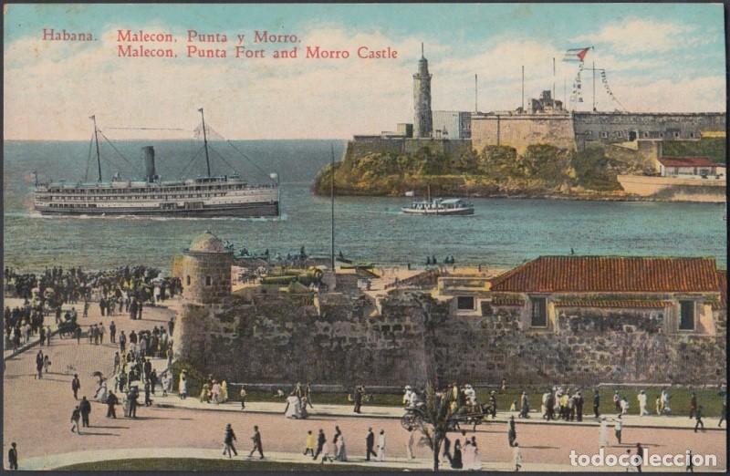 Cartes Postales: POS-346 CUBA POSTCARD HAVANA. HABANA CIRCA 1920. BARCO, SHIP, MALECON, LA PUNTA MORRO CASTLE.