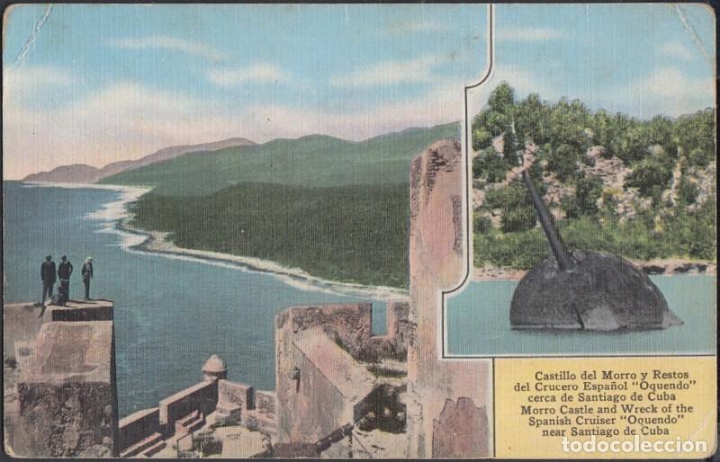 Cartes Postales: POS-325 CUBA POSTCARD SANTIAGO DE CUBA. CIRCA 1950. MORRO CASTLE. RESTOS BARCO OQUENDO SHIP. UNUSED.