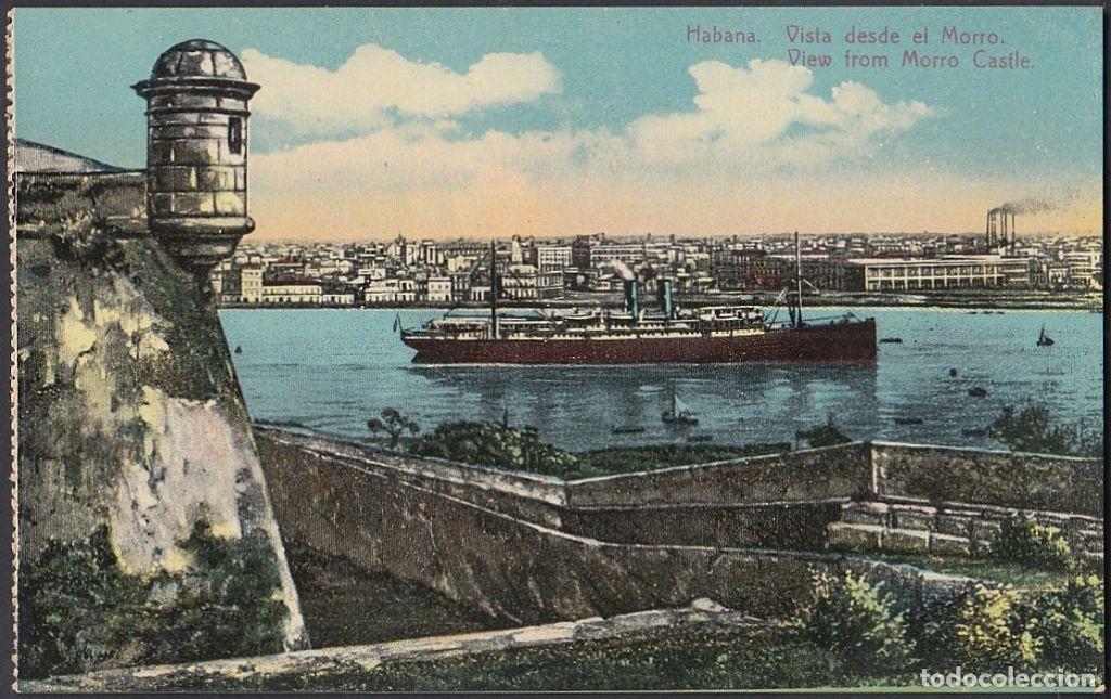 Cartes Postales: POS-707 CUBA POSTCARD. CIRCA 1920. HABANA. VISTA DE LA BAHIA Y BARCO DESDE LA CABA&Ntilde;A SHIP.