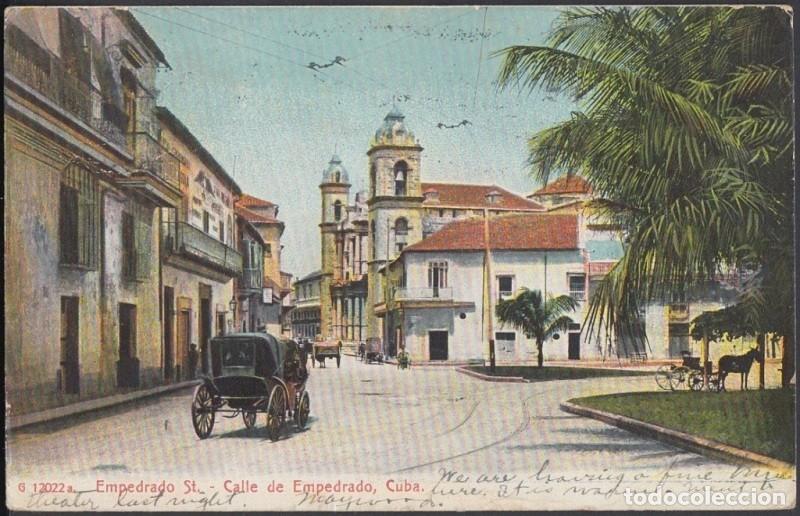 Cartes Postales: POS-792 CUBA POSTCARD 1911. HABANA, EMPEDRADO STREET AND CHURCH CATHEDRAL.