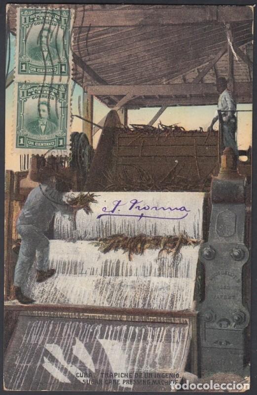 Cartes Postales: POS-817 CUBA POSTCARD 1913. TRAPICHE DE UN INGENIO. SUGAR MILLS PRESSING MACHINE.