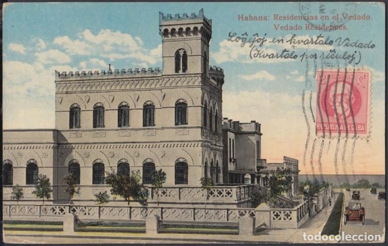 Cartes Postales: POS-809 CUBA POSTCARD 1921. HABANA, VEDADO HOUSE TO CHECOSLOVAQUIA. CASA DEL VEDADO.