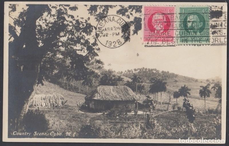 Postkarten: POS-876 CUBA POSTCARD. 1928. COUNTRY SCENE. VISTA POBLADO CAMPESINO BOHIOS A CHECOSLOVAQUIA.