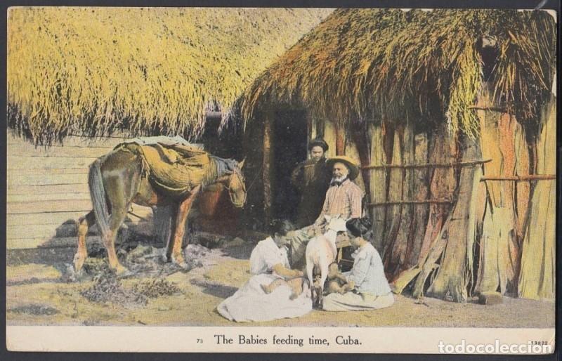 Postkarten: POS-864 CUBA POSTCARD. CIRCA 1910. THE BABIES FEEDING TIME. AMAMANTANDO NI&Ntilde;O CON UNA CHIVA.