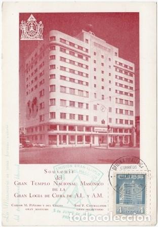 Postcards: TMA-141 CUBA REPUBLICA 1956. MAXIM CARD. INAUGURACION GRAN TEMPLO MASONICO. MASONERIA.