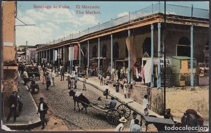 Postcards: POS-933 CUBA POSTCARD. 1927. SANTIAGO MARKET, EL MERCADO TO FINLAND SOUMI.