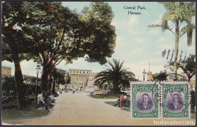 Postcards: POS-945 CUBA POSTCARD. 1909. HAVANA, CENTRAL PARK TO BOHEMIA, CZECHOSLOVAKIA.