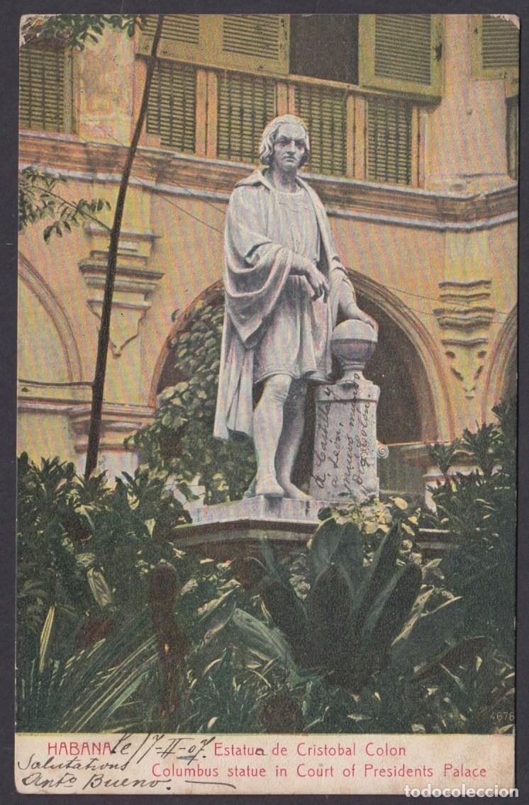 Postcards: POS-991 CUBA ANTILLES 1907 POSTCARD ESTATUE OF COLON. COLUMBUS IN PRESIDENTIAL PALACE.