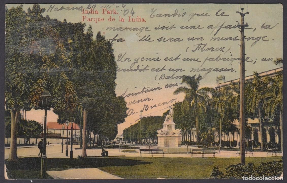 Postcards: POS-994 CUBA ANTILLES 1907 POSTCARD PARQUE DE LA INDIA PARK. PASEO DEL PRADO TO FRANCE.