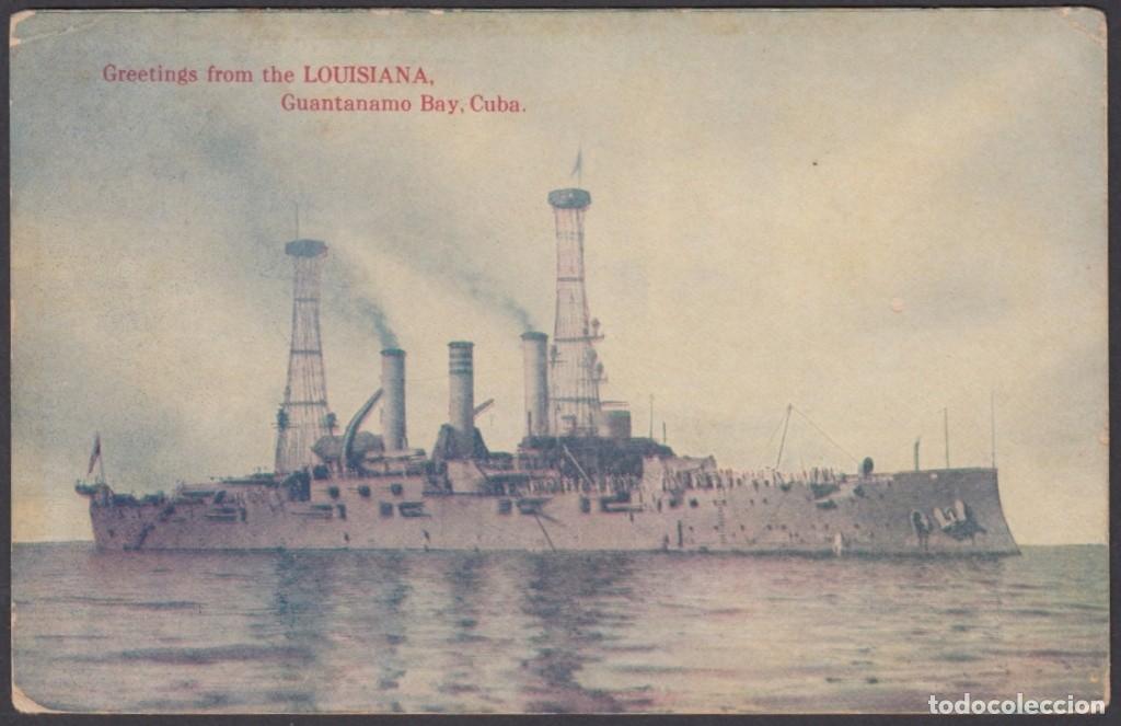 Postcards: POS-1022 CUBA POSTCARD. CIRCA 1930. GUANTANAMO BAY, LOUISIANA BATTLESHIP SHIP.