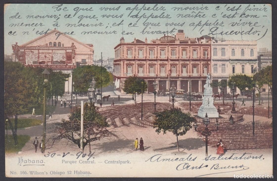 Postcards: POS-995 CUBA ANTILLES 1904 POSTCARD PARQUE CENTRAL PARK TO FRANCE.