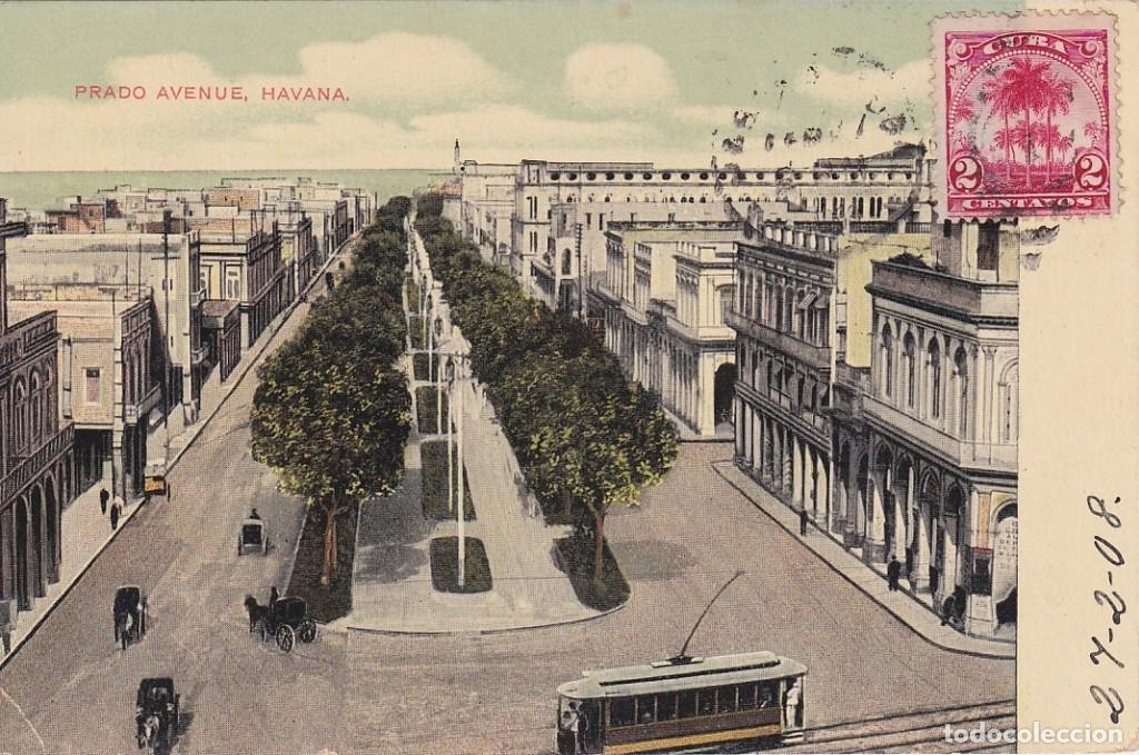 Postcards: POS-1090 CUBA 1908 POSTCARD PRADO AVENUE HAVANA TO FRANCE