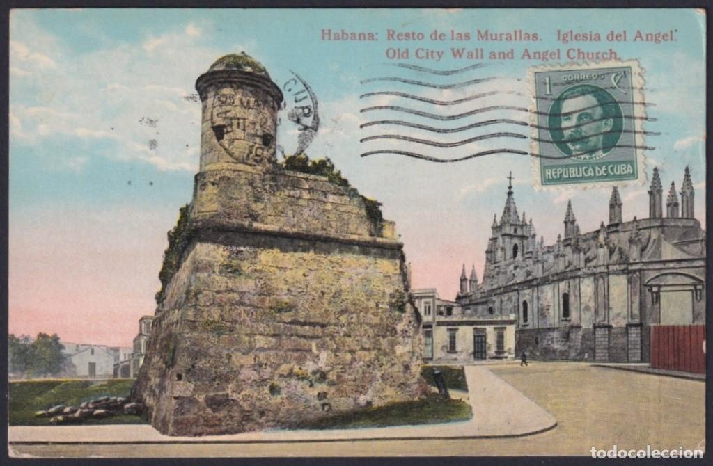 Postcards: POS-1175 CUBA POSTCARD 1921 RESTOS DE LA MURALLA OLD CITY WALL HAVANA & ANGEL CHURCH BELGIUM.