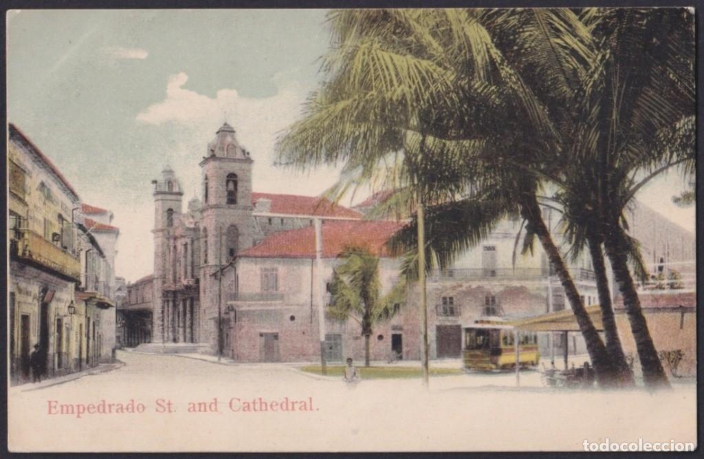 Postcards: POS-1170 CUBA POSTCARD HABANA HAVANA EMPEDRADO & CATHEDRAL. CIRCA 1905.