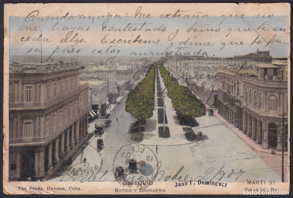Postkarten: POS-1214 CUBA POSTCARD 1907 PRADO STREET HABANA DRUG STORE ADVERTISING