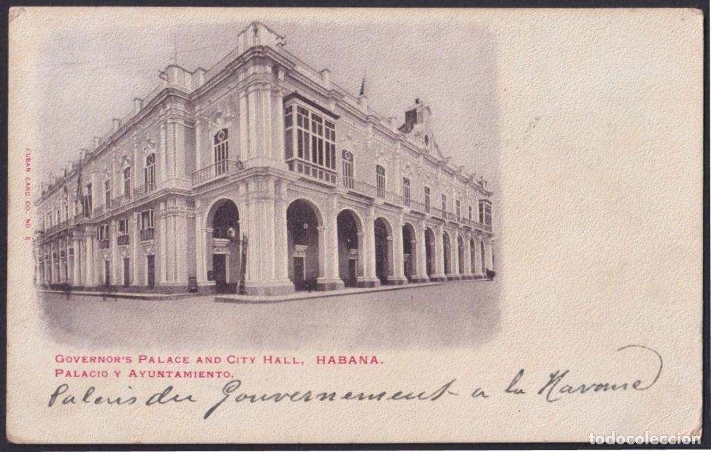 Postkarten: POS-1197 CUBA POSTCARD 1903 HABANA PLAZA DE ARMAS HAVANA GOVERNOR PALACE TO PARIS FRANCE.