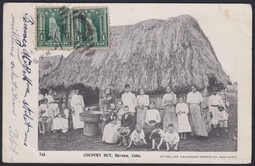Postkarten: POS-1230 CUBA POSTCARD 1905 COUNTRY HUT, BOHIO CAMPESTRE, TO PARIS.