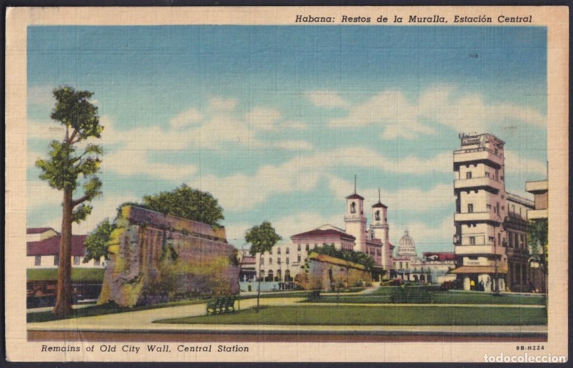 Postales: POS-1527 CUBA POSTCARD 1947 HAVANA REMAINS OLD WALL & RAILROAD CENTRAL STATION TO FRANCE.