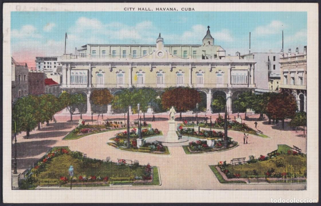 Cartes Postales: POS-1495 CUBA POSTCARD 1946 HAVANA CITY HALLA PLAZA DE ARMAS Y AYUNTAMIENTO TO FRANCE.