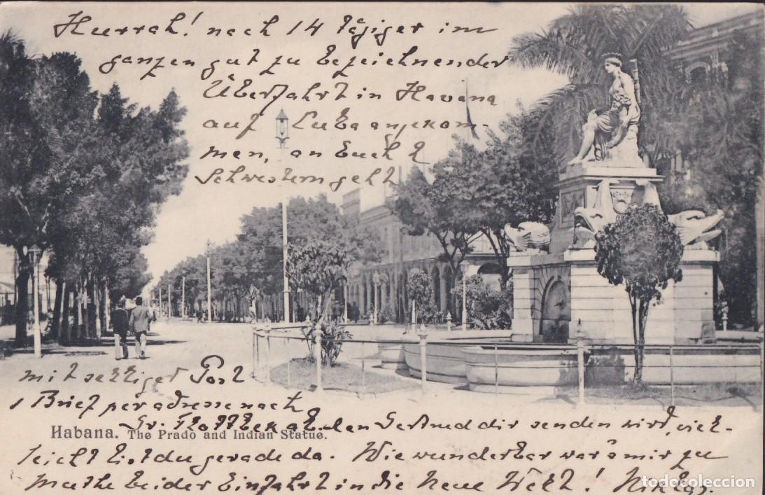 Postkarten: POS-1568 CUBA 1905 HAVANA PRADO PROMENADE 6 INDIA STATUE FOUNT TO GERMANY.