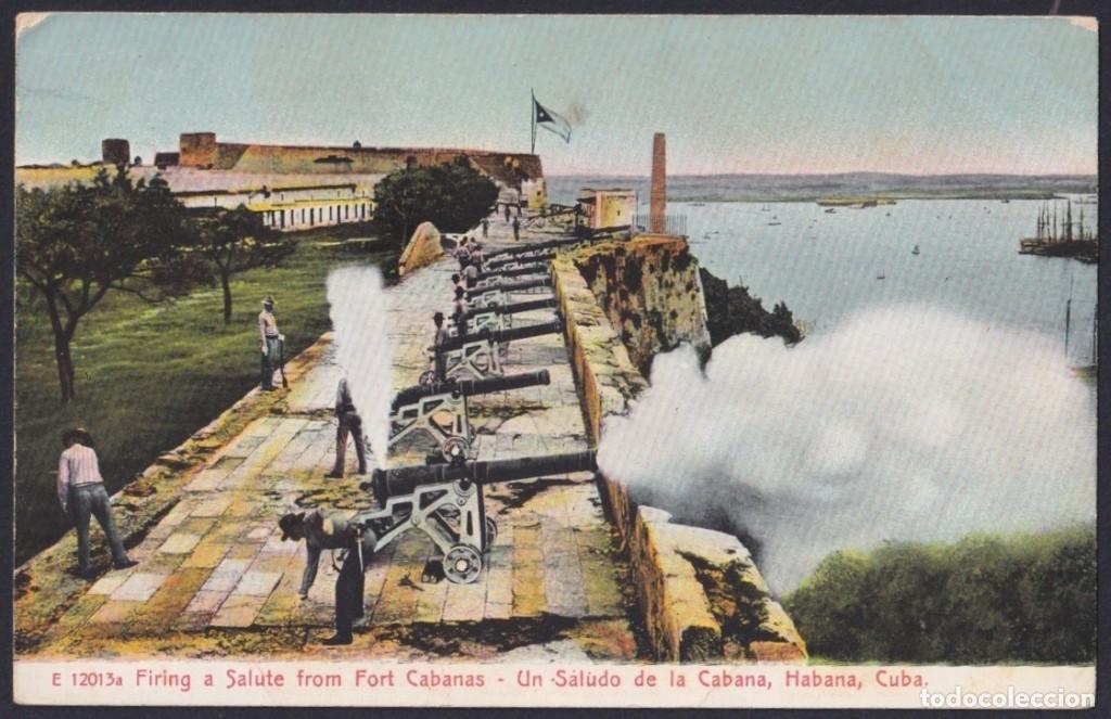Postkarten: POS-1627 CUBA POSTCARD CIRCA 1910 FIRING A SALUTE FRON FORT CABA&Ntilde;AS