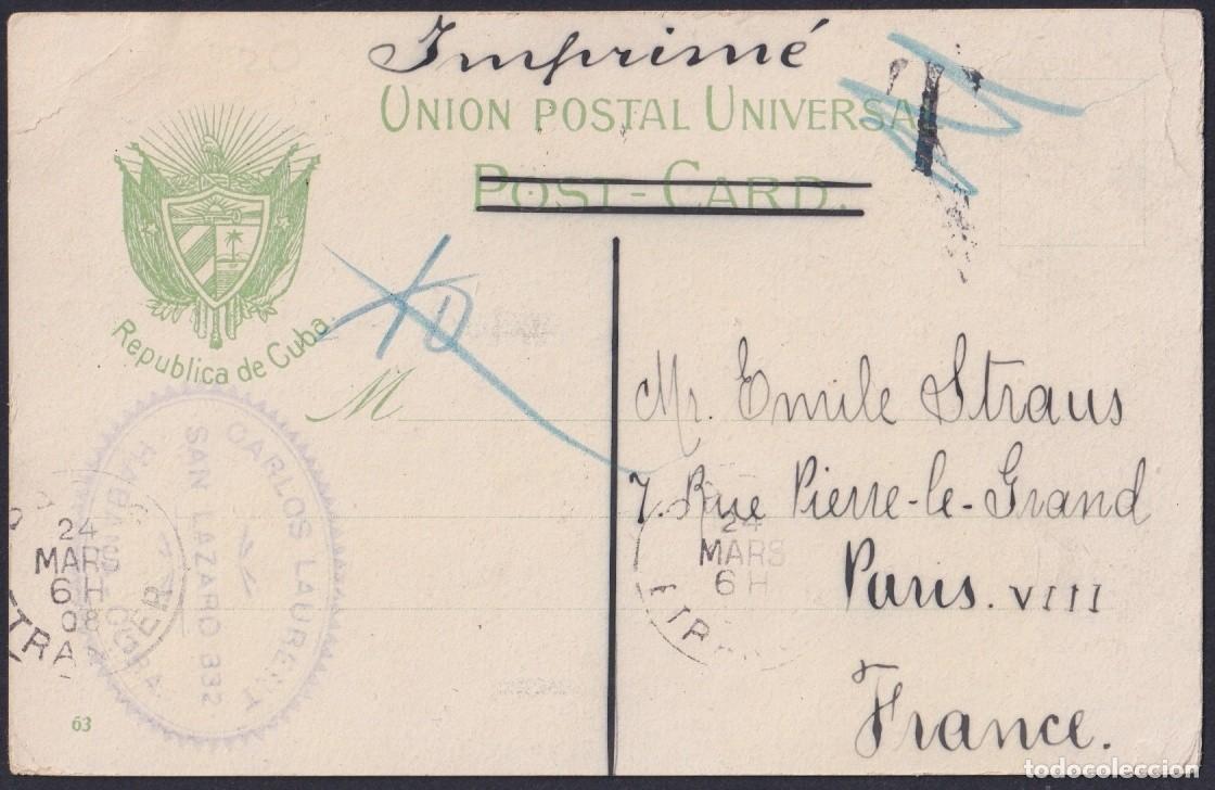 Postales: POS-1641 CUBA POSTCARD 1908 POSTAGE DUE ROYAL PALM AVENUE. WITHOUT STAMPS.
