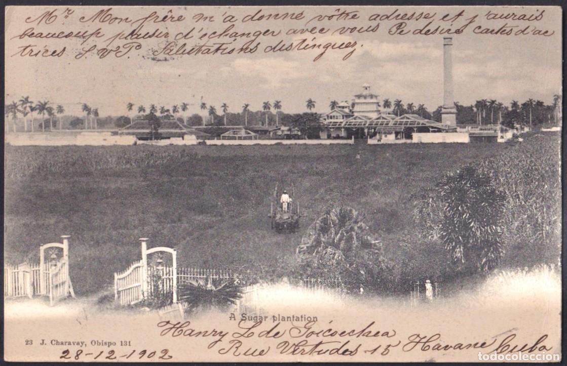 Postales: POS-1650 CUBA1902 POSTCARD SUGAR MILLS PLANTATION TO SPAIN.