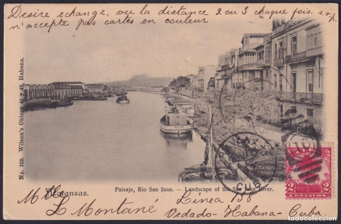 Postales: POS-1658 CUBA 1903 POSTCARD SAN JUAN RIVER MATANZAS TO SPAIN.