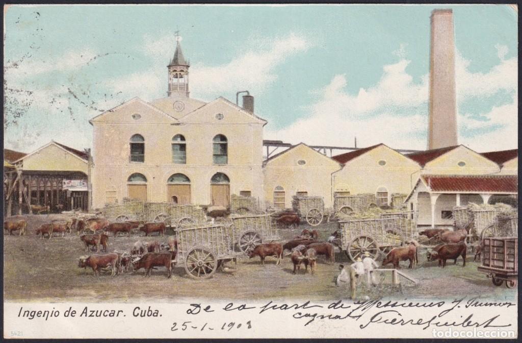 Postales: POS-1671 CUBA POSTCARD 1903 SUGAR MILLS INGENIO DE AZUCAR HAVANA TO FRANCE.