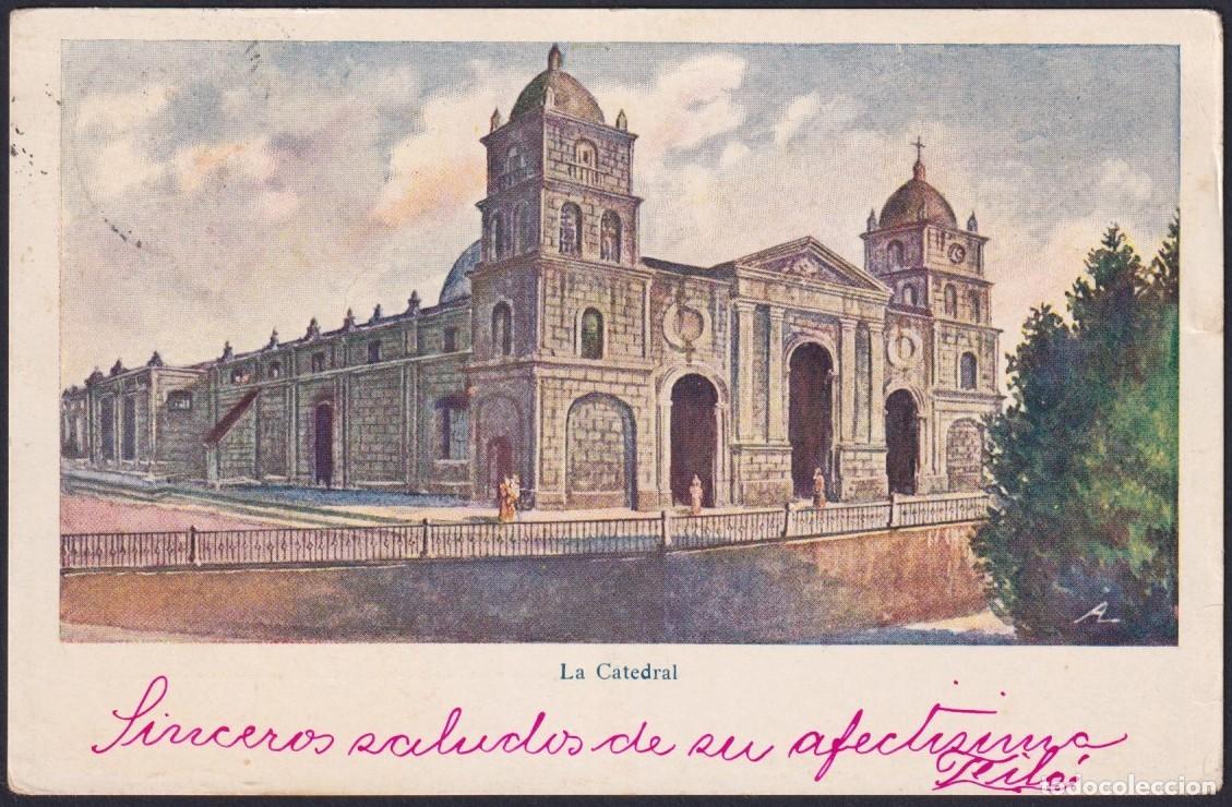 Postales: POS-1649 CUBA 1903 POSTCARD SANTIAGO DE CUBA CHURCH CATHEDRAL GUANTANAMO TO SPAIN.