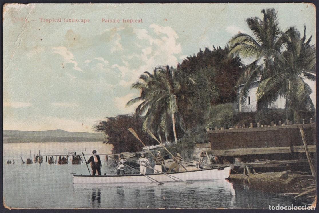 Postales: POS-1790 CUBA POSTCARD CIRCA 1905 TROPICAL LANDSCAPE BOAT SHIP.