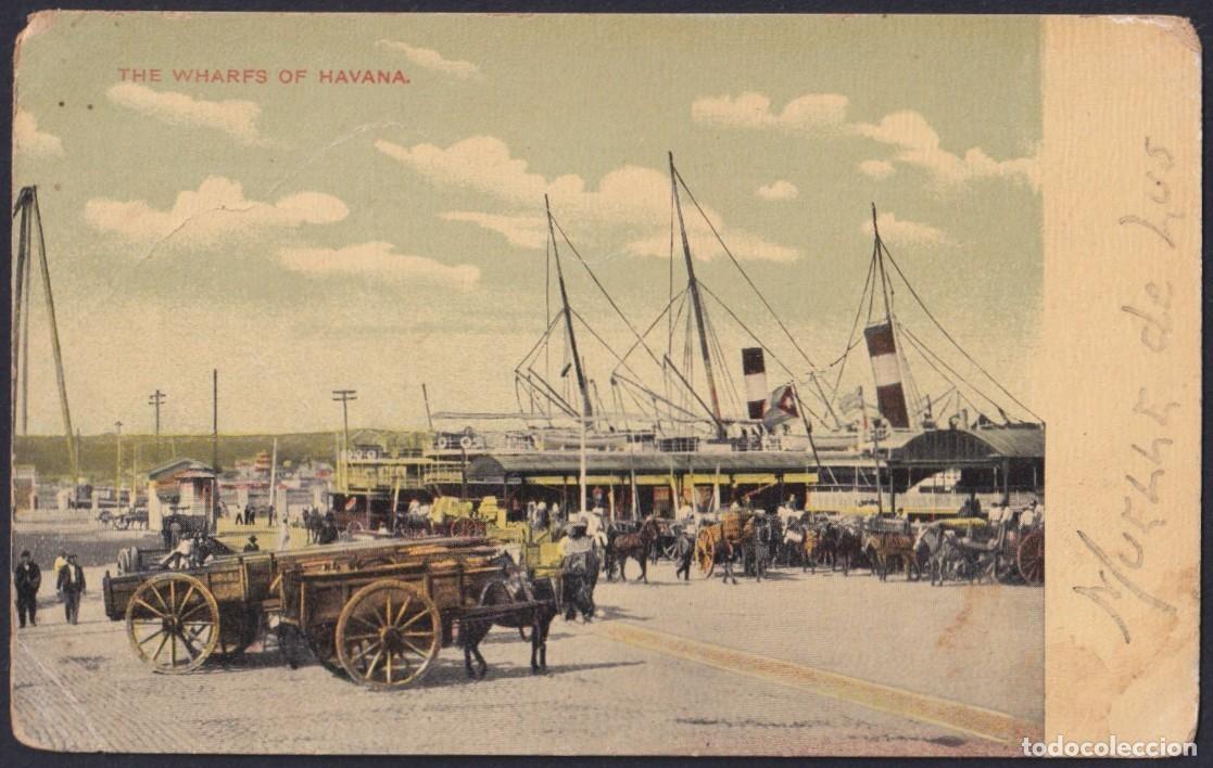 Cartoline: POS-1804 CUBA POSTCARD 1909 HAVANA HARBOR WHARFS. CARROS DE MERCANCIA PUERTO DE LA HABANA.