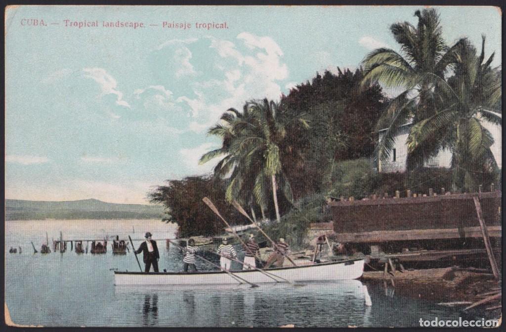 Postcards: POS-1821 CUBA POSTCARD CIRCA 1906 LADSCAPE & BEACH BOAT SHIP.
