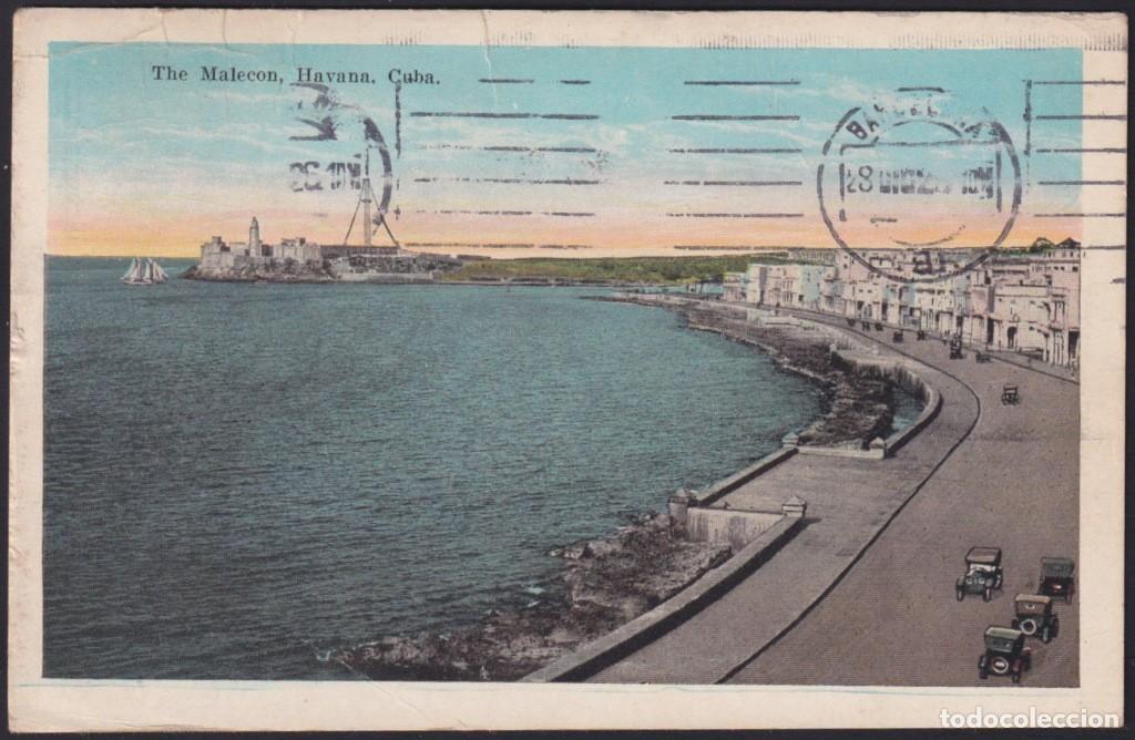 Postcards: POS-1820 CUBA POSTCARD 1926 MALECON AVENUE HAVANA TO SPAIN.