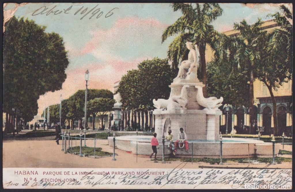 Postcards: POS-1818 CUBA POSTCARD 1906 INDIA PARK AVENUE, HAVANA TO SPAIN.