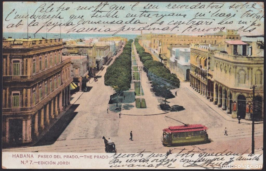 Postcards: POS-1826 CUBA POSTCARD 1906 PRADO AVENUE & RAILWAYS, HAVANA TO SPAIN.