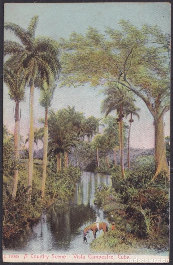 Postcards: POS-1835 CUBA POSTCARD CIRCA 1910 COUNTRY SCENE RIVER WITH EQUESTRIAN MAN.