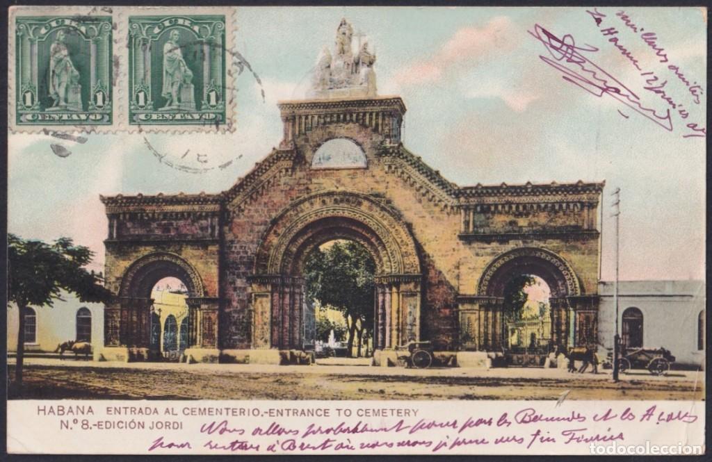 Postcards: POS-1833 CUBA POSTCARD 1907 CEMENTERY OF COLUMBUS MAXIM CARD TO FRANCE.
