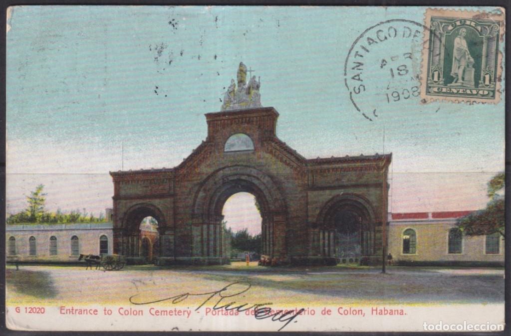 Postcards: POS-1842 CUBA POSTCARD 1908 CEMENTERY OF COLUMBUS MAXIM CARD TO FRANCE.