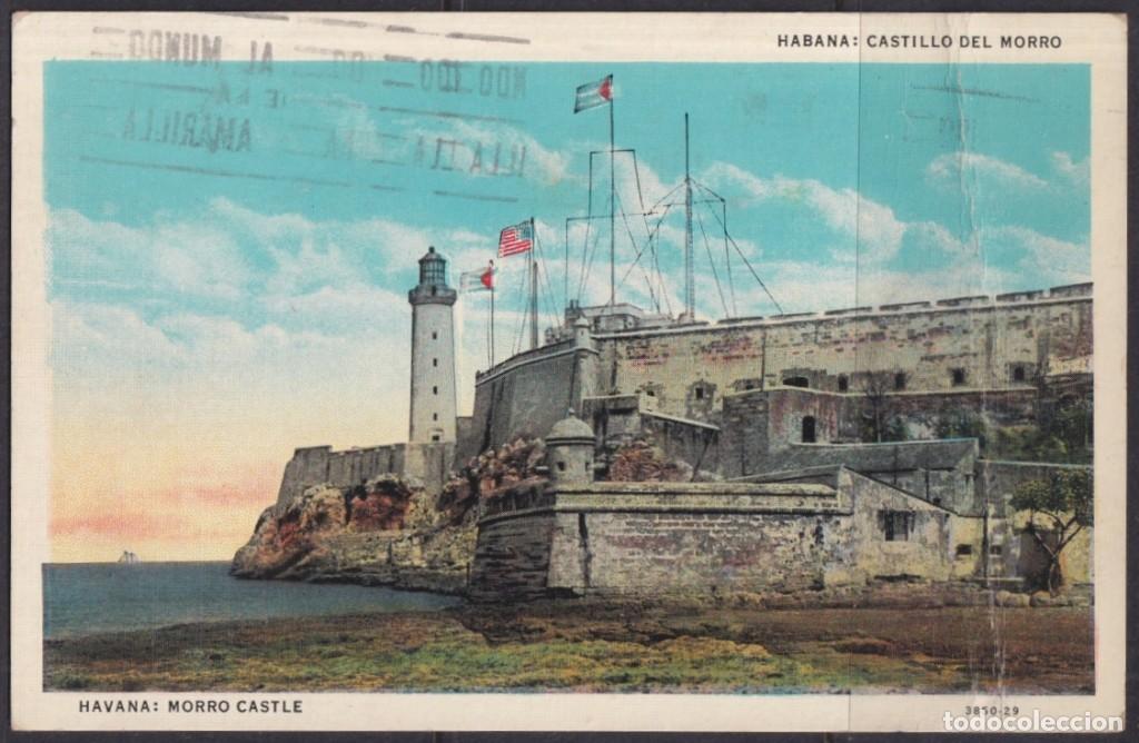 Postcards: POS-1840 CUBA POSTCARD 1937 MORRO CASTLE LIGHTHOUSE TO US.