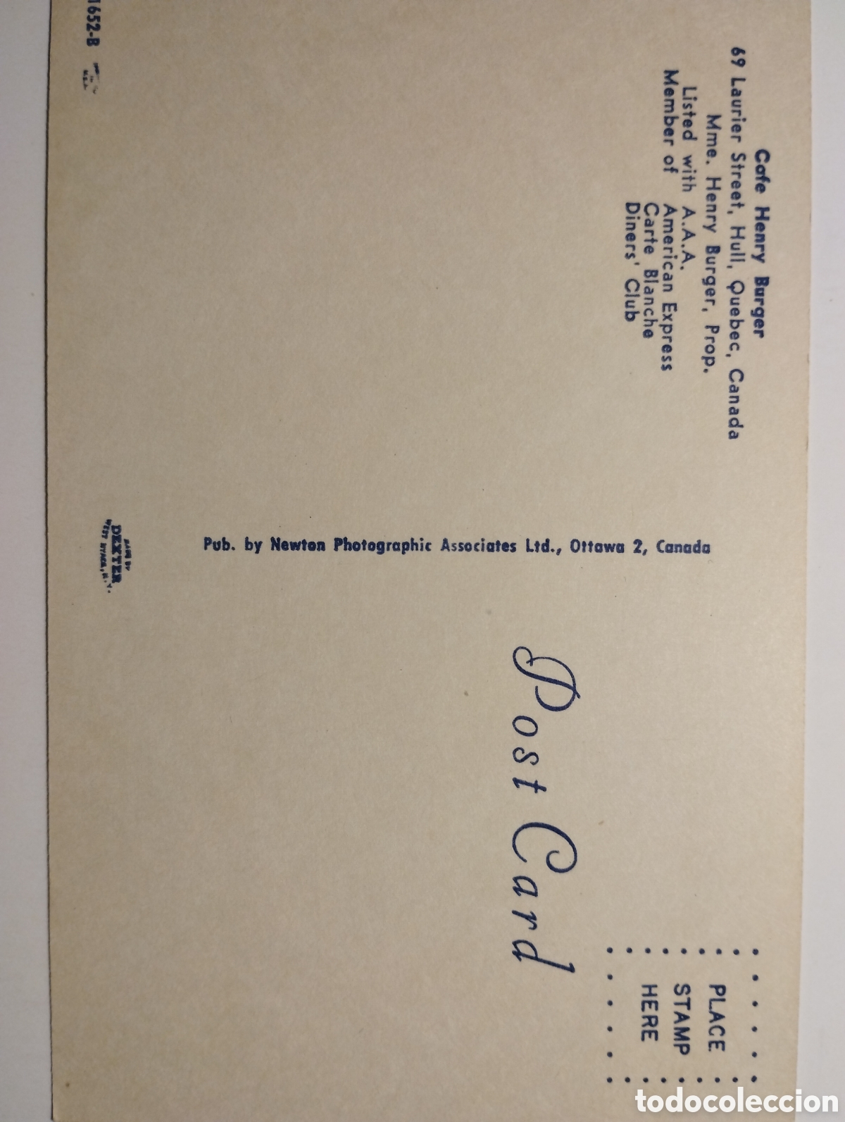Postales: POSTAL QUEBEC - CANADA- CAF&Eacute; HENRY BURGER - Foto 2