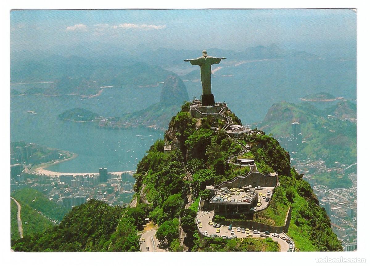 Postkarten: BRASIL &bull; RIO DE JANEIRO - RJ &bull; VISTA A&Eacute;REA DO CORCOVADO COM P&Atilde;O DE A&Ccedil;&Uacute;CAR AO FUNDO