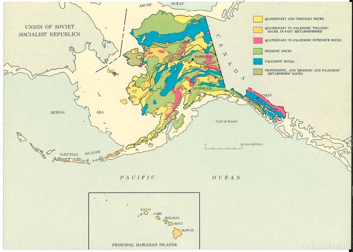 Postales: Postal del mapa geol&oacute;gico de Alaska e islas Hawaii - Foto 1